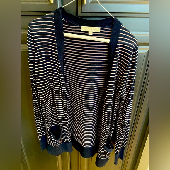 Long Navy and Pink Pinstripe Cardigan - Picture 1 of 3